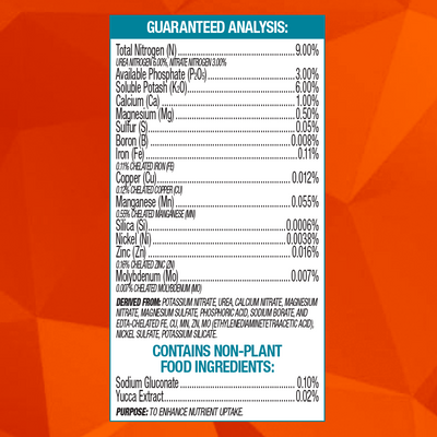 Nutritional analysis label on a red background