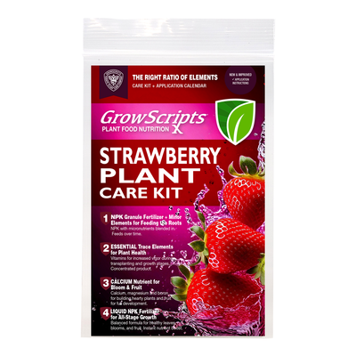GrowScripts Strawberry Plant Care Kit packaging on a white background
