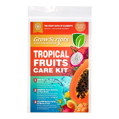 GrowScripts Tropical Fruits Care Kit packaging on a white background