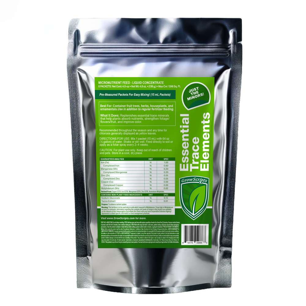 Silver packaging with green label for Essential Trace Elements on a white background