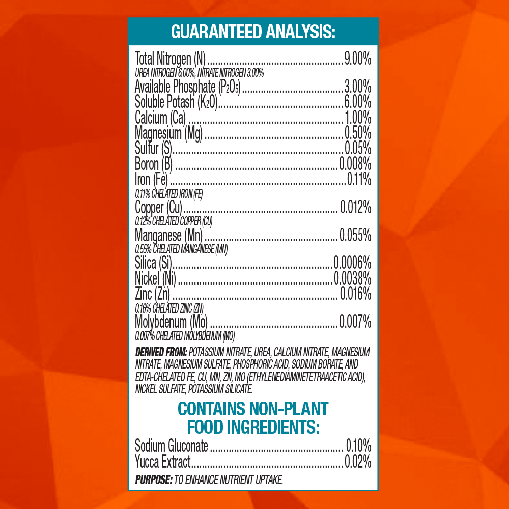 Nutritional analysis label on a red background