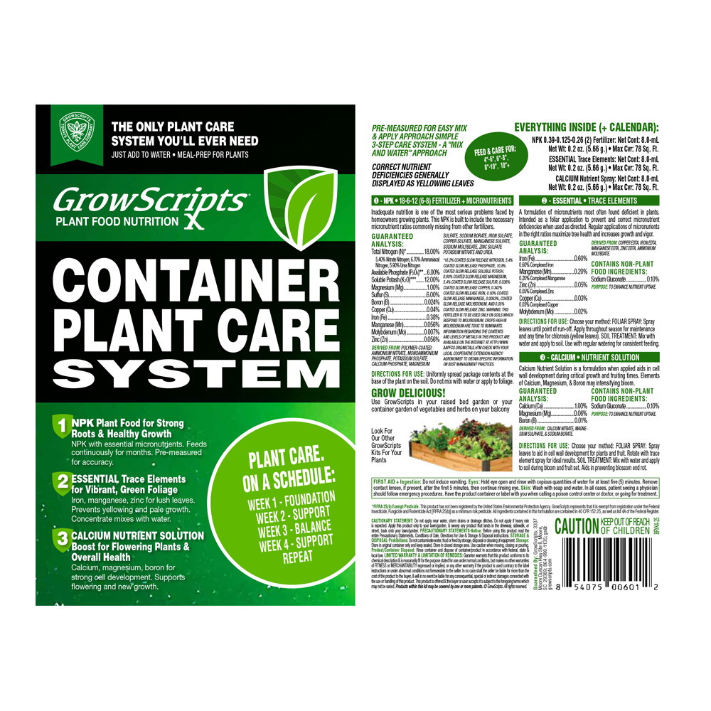 GrowScripts Container Plant Care System – Complete Feeding Kit for Container Plants