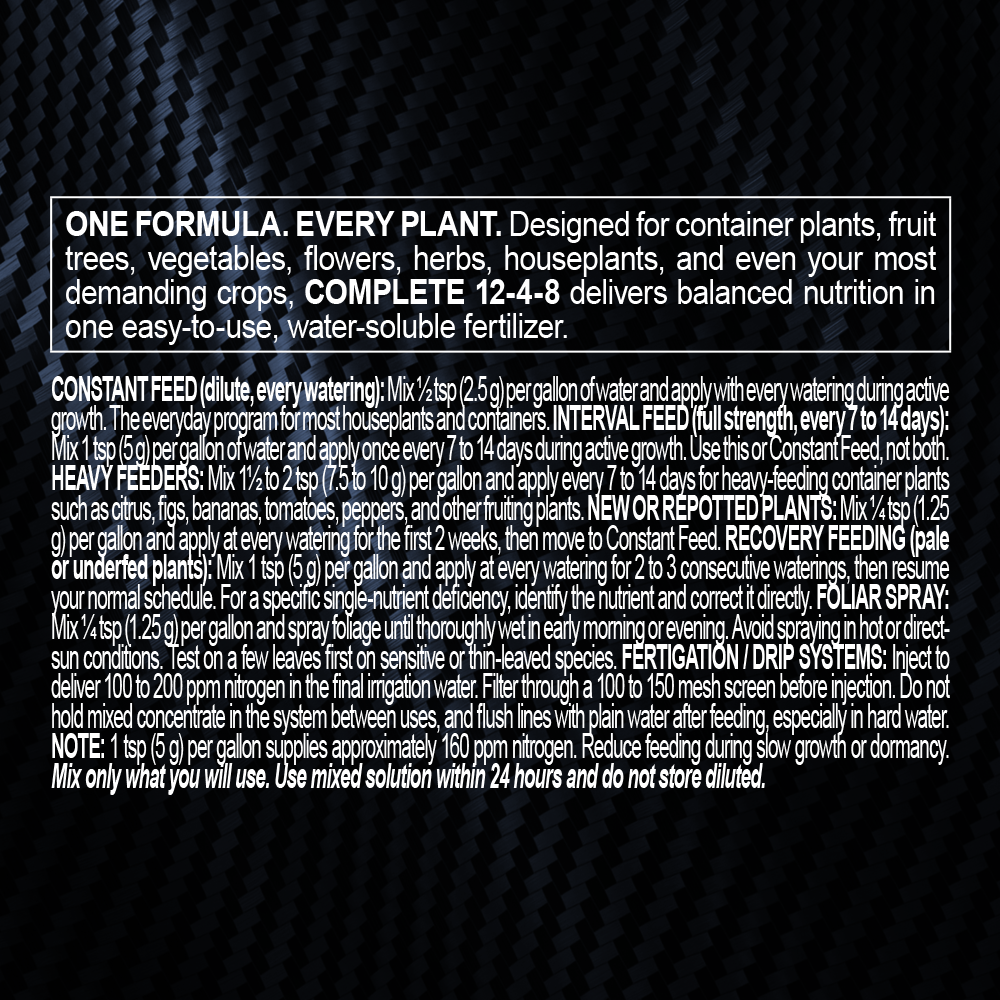 Fertilizer label with text on a black background