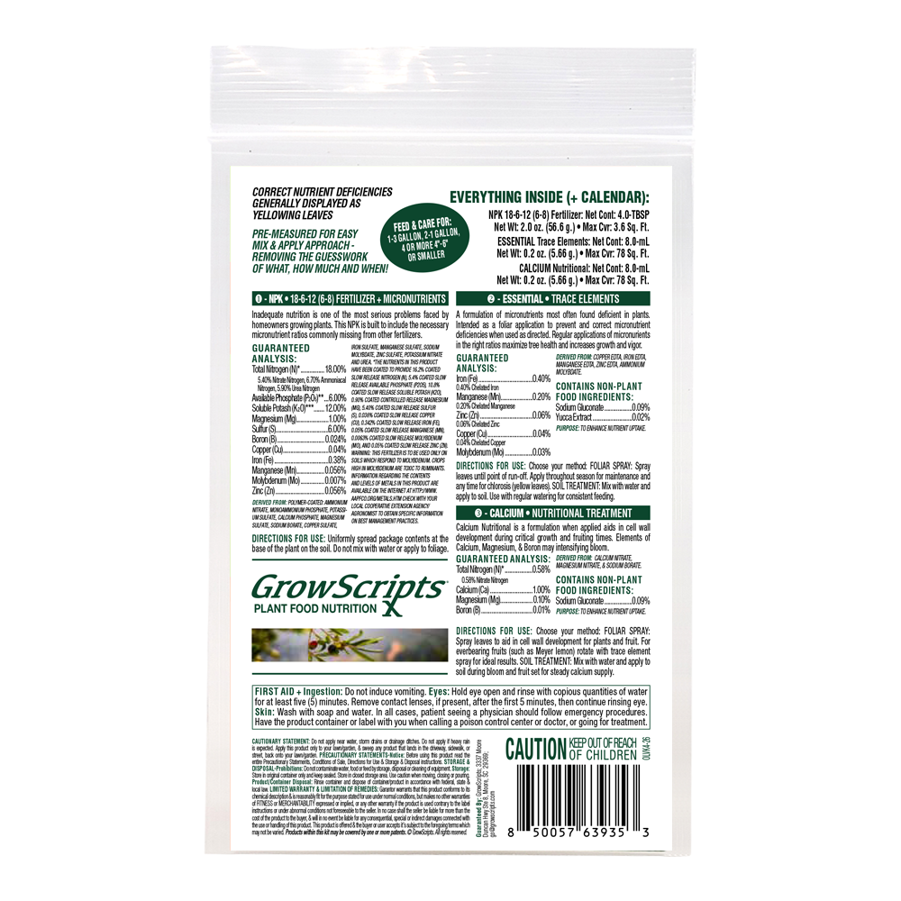 Container olive tree back of packaging
