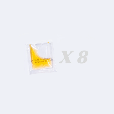 Yellow calcium supplement packet with 'X8' on a white background